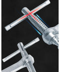 Heavy Duty F Clamp With Drop Forged Steel Construction showing adjustable rotating pads and handle in action