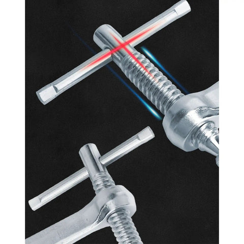 Heavy Duty F Clamp With Drop Forged Steel Construction showing adjustable rotating pads and handle in action
