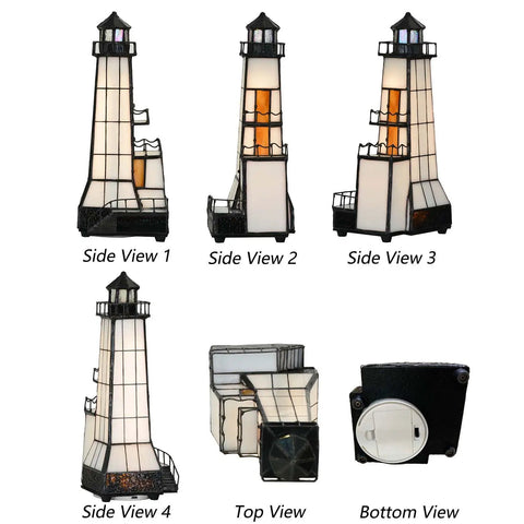 Tiffany Style Stained Glass Table Lamp With Lookout Platform Night Light, 6-Inch Wide By 11-Inch Tall, multiple views shown