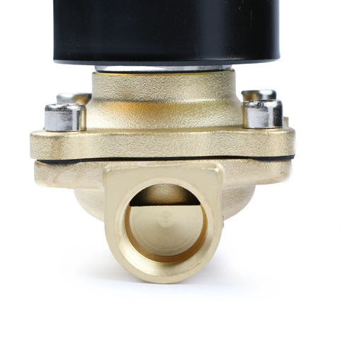 Close-up view of Half Inch Brass Electric Solenoid Valve 24 VAC Normally Closed For Air Water Non Potable NBR Seal Corrosion Resistant Weldable Designed