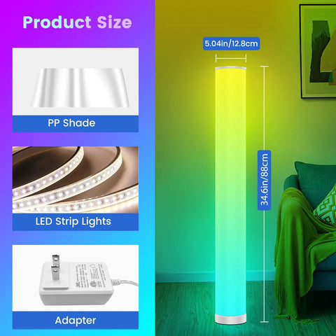 2 Pack RGB Corner Floor Lamps With Smart App Control, Dope Modern Dimmable LED Mood Lighting That Syncs To Music, size details
