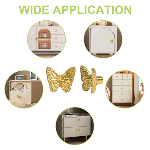Wide application of Six Piece Zinc Alloy Drawer Knobs Antique Butterfly Pull Handles With Screws For Drawers And Cupboards Gold Finish