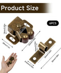 Six Pack Cabinet Door Latches With Screws, Bronze Finish Double Roller Catch Hardware For Cabinets, size dimensions illustration