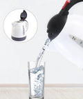 Road Trip Ready 12V Electric Hot Water Kettle pouring water into glass, showcasing stainless steel interior and auto shutoff.