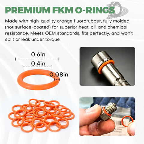 Orange FKM O-Rings from All In One Motorcycle Oil Change Kit For Big Twin And Touring Bikes Heavy Duty Oil Filter Cap Wrench Crankcase Fill Tool Primary Case Oil Funnel Drip Free Filter Tool Includes 30 O Rings 11105