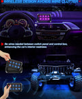 8 Gang RGB Wireless Switch Panel With Auto Dimming And Memory On Off Push Button Car LED Touch Switch Box shown in car dashboard setup