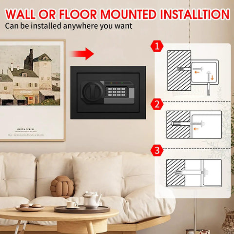 1.2 Cubic Feet Small Fire Safe Box For Home With Fireproof Build Digital Keypad Lock wall mounted installation view