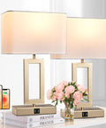 Dual USB Table Lamps Set Of 2 With Touch Control 3 Way Dimmable Bedside Lamps For Bedroom Or Office Gold And White Finish Modern