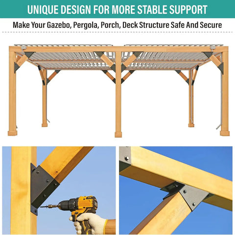Heavy Duty 45 Degree Corner Brace Support Bracket Set Of 8 For Deck Pergola Gazebo Shed Posts, installation process with drill.