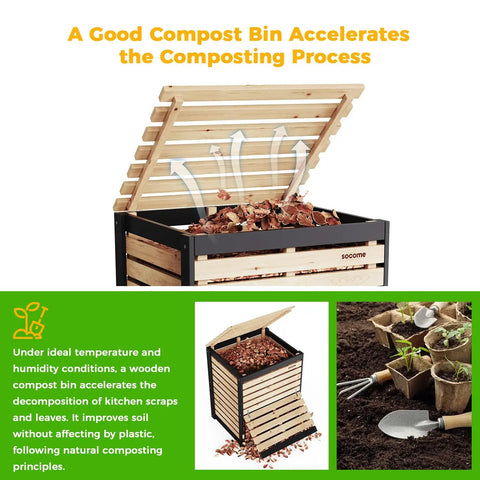 130 Gallon Solid Wood Compost Bin With Pull Out Door For Backyard Garden And Patio, Built Tough Outdoor Composting Bin