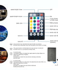 Remote control for Bluetooth App Controlled LED Fiber Optic Star Ceiling Kit 16W RGBW Lights with operation guide and icons.