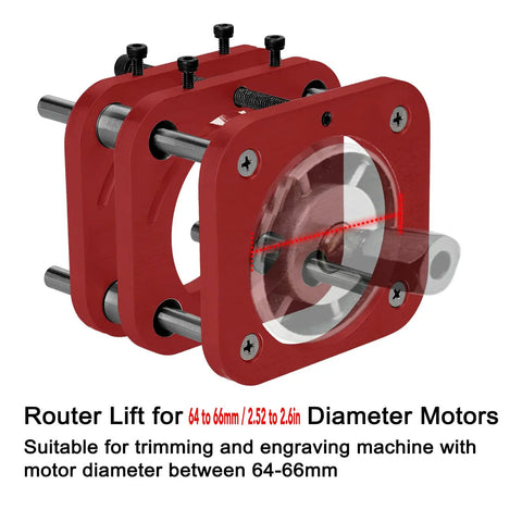 Rock Solid 4 Jaw Clamping Router Table Lifting System With Manual Lift, Fits Router Motors 64-66mm, 51mm Stroke, Universal Base For Small Trimming Machines And Woodworking Tables, red aluminum