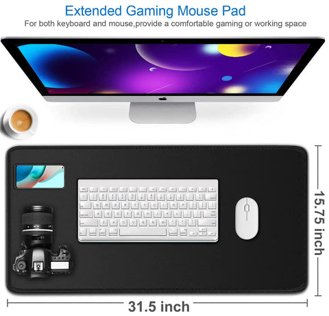 XXL 31.5x15.7 Inch Gaming Mouse Pad With Water Resistant Surface And Non Slip Rubber Base Extra Large Extended Keyboard Desk Mat Black