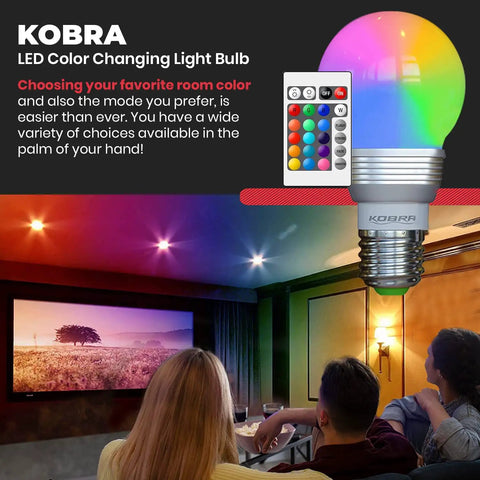 Led Color Changing Light Bulb With Remote Control 16 Color Options And Modes Like Smooth Fade Flash Or Strobe in a room setting
