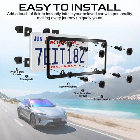 Lock Down Those Plates With Heavy Duty Anti Theft License Plate Screws Crafted From Rugged 304 Stainless Steel visual showing installation kit parts.