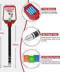 Diagram showcasing the 8 In 1 Smart Soil Tester with Bluetooth App Control For Garden And Lawn Care PH EC Moisture Salinity Sunlight Fertility Soil Temperature And Humidity Meter Readout, highlighting battery compartment, polymer probe, and pH calibration pack.