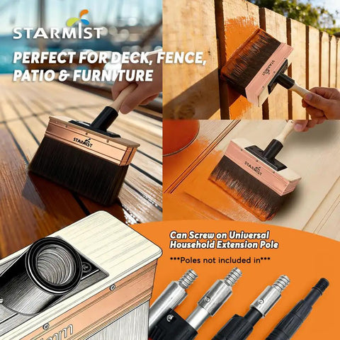 7 Inch Deck Stain Brush Applicator With Hybrid Wavy Crimped And Straight Bristles For Fast Even Coverage on decks and fences