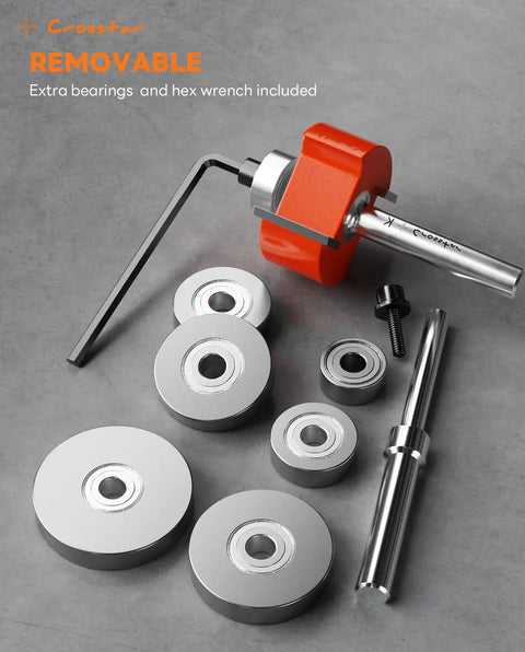 Rabbet Router Bit Set With Six Bearings And Quarter Inch Shank, Carbide Tipped Bits for Pro Woodworking on grey surface