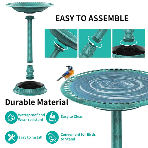 Assembly details of 28 Inch Solar Powered Bird Bath With 3.5 Watt Fountain Kit And 8 Nozzles For Outdoor Backyard Garden Courtyard