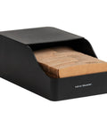 Black hot cup sleeve dispenser for coffee bar and kitchen, holds sleeves neatly, space-saving accessory for organized setup.