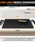 Heavy Duty Large Carbon Steel Griddle For Outdoor Gas Grill And Stove Pre-Seasoned Non Stick Surface dimensions showing 24" x 19.6" size.