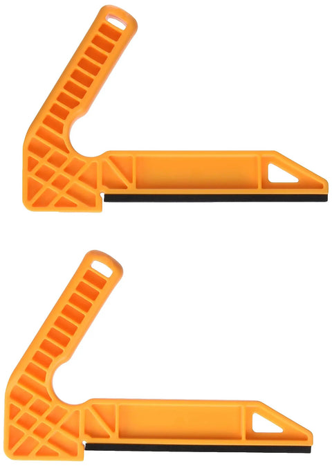Dual Grip L Shaped Push Sticks To Keep Your Digits Safe During Hard Woodworking Jobs Smooth Guide Tool For Table Saw Router And Band Saw Cutting Keeps Hands Protected While You Kick Up Sawdust In The Shop, shown in orange with rubberized grips.