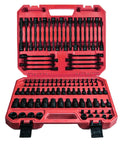 Beefy 107 Piece Socket Set With 1/4, 3/8 And 1/2 Inch Drives, Extra Long Torx And Tamper Proof Torx, SAE And Metric in red case