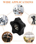 Six Piece Three Eighths Sixteen Thread Five Point Star Thumb Knobs With Ergonomic Non Slip Grip For No Sweat Tightening And Killer Stability On Every Shop Or Weekend Build used in various applications like camera stand and fixing device.