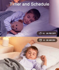 Child sleeping with teddy bear, showcasing Smart E26 A19 LED Light Bulbs 2700K Warm White, 800 Lumens, 8W Dimmable, remote scheduling