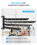 Aluminum RV Clothes Drying Rack Ladder Mounted 24 Inch Long with 180 Degree Swivel Arms holding clothes