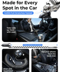 90W USB C Car Charger With 45W Coiled Cable For IPhone 17 16 15 Pro Max And IPhone 17E 16 15 Pro Max Plus Air Galaxy S26 Ultra And Android in car setup showing charger connected to phone with 60-inch extended cable