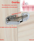 4 Inch Hidden Cabinet Hinges Kit 6 Pack For Frameless Doors 90 Degree Concealed Surface Mount Kitchen Cupboard Hinges With Screws Brushed Stainless Steel Durable Mounting And Easy Install installed on wood surface showing overlay position