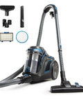 Quiet Bagless Canister Vacuum With Kickass Suction For Whole Home Cleaning Slick Tile Floors and Low Pile Carpets Plus Retractable Cord and Fast Dump Dust Cup. Vacuum with attachments and HEPA filter.