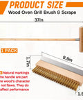 37 Inch Wood Handle Pizza Oven Brush With Scraper, Grime Bustin Outdoor Cleaning Tool With Brass Bristles And Steel Scraper