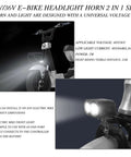 Front Light With Horn For E Bikes 115 Lux Bright LED Headlight 75 To 100 dB Horn Alarm Waterproof 3 Pin M8 Connector
