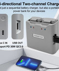 Two Pack Intelligent Flight Battery With Two Way Charging Hub for DJI Mini 4K Mini 2 Mini SE and Mini 2 SE, showing hub with USB connection.
