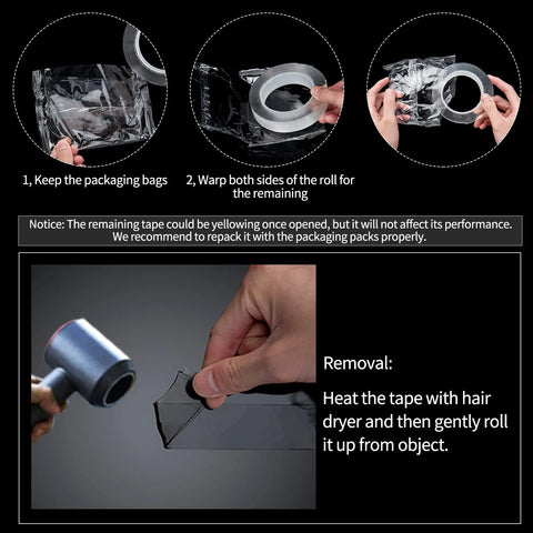 Demonstration of using Double-Sided Mounting Tape 10 Ft Removable Adhesive Foam Tape Transparent For Household Use Multipurpose Strong Gel-Acrylic Adhesion With Nano-Molecular Technology Residue-Free Removal Easy To Reposition And Reuse.