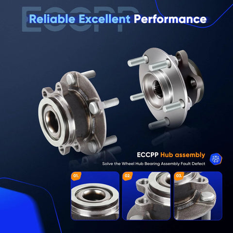 Front Wheel Hub Bearing Assembly With ABS 5 Lug For Nissan Rogue 2008 To 2013, Rogue Select 2014 To 2015, Sentra 2007 To 2012, Renault Koleos 2009, OE 513298 Pair Ready To Roll, displayed with abs sensor and lug nuts