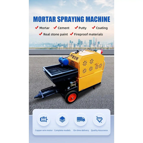 Electric Cement Spray Plaster Machine 30M Mortar Pump Wall Coating Rendering System Stucco Sprayer Hopper Gun on a solid surface.