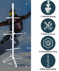 Hockey Gear Drying Rack For Full Sets Of Adult And Youth Equipment With Integrated Stick Holder shown beside snowboarder