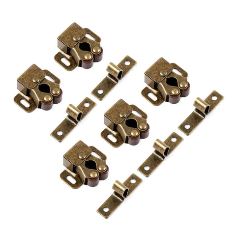 Pack Of 5 Heavy Duty Plated Door Catches With Screws, Twin Roller Bronze Closet Cabinet Door Latches for home cabinets