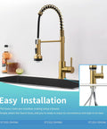 Gold Kitchen Faucet With Pull Down Sprayer, Single Hole, Stainless Steel, LED Temperature Indicator installed on sink