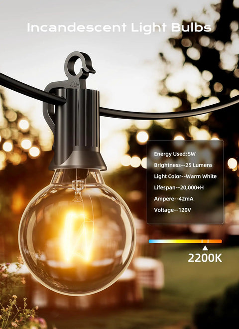 G40 Globe Light Bulbs For Outdoor String Lights Clear Glass E12 Candelabra Base 5W 120V Incandescent Warm White Dimmable Vintage Edison Style Bulbs With Retro Vibe For Patio Cafe Bistro Decor 25 Pack