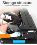 Close-up of Heavy Duty 4 Hole Paper Punch With Built In Ruler For Up To 30 Sheets showing bolt lock and storage feature