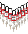 10 Pack Lockout Tagout Padlocks For Stations And Devices, Keyed Differently, Red Plastic Unibody Locks With Two Keys Per Lock