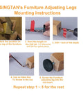 Step-by-step instructions for installing Heavy Duty Screw In Furniture Levelers Feet 4 Pack With 3/8-16 Threaded Bolts For Tables And Chairs