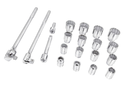 21 Piece 3/4 Inch Drive Socket Set With Case Includes 16 SAE Sockets From 7/8 Inch To 2 Inch 3/4 Inch Ratchet Flex Breaker Bar