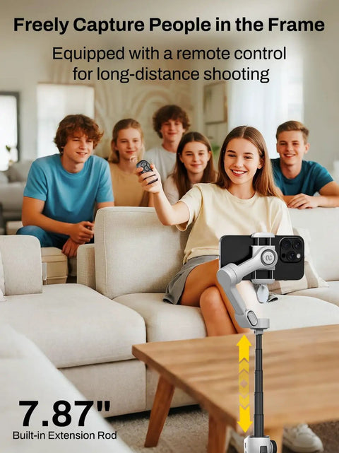 3 Axis Smartphone Gimbal Stabilizer For iPhone And Android With Bluetooth Remote Control Built In 7.8 Inch Extendable Rod in use