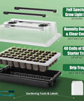 Seed Starter Tray Kit With Grow Lights showing humidity dome, 40 cell tray for germination and sprouting, and drip tray.