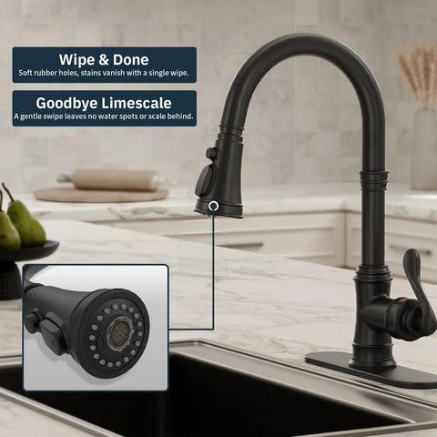 Solid Brass Kitchen Faucet With Pull Down Sprayer High Arc Single Handle Farmhouse Sink Faucet 3 Spray Modes Detail View